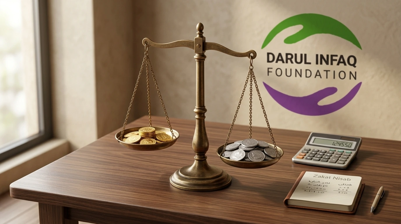 Gold and silver coins representing the two Zakat Nisab standards and their different threshold values