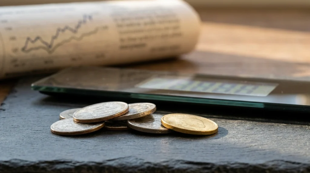Silver and gold coins representing the two nisab standards used to calculate zakat on cash