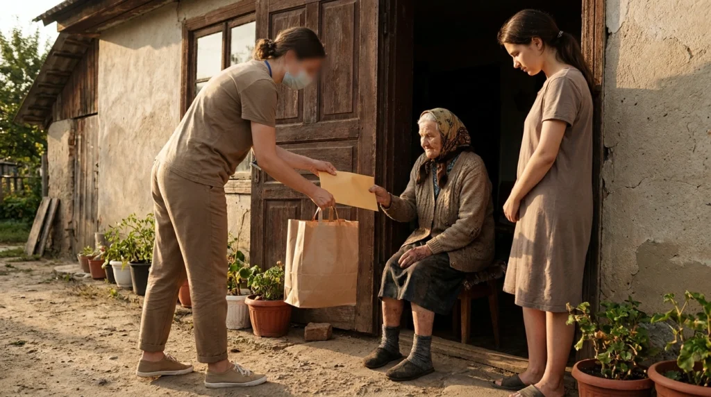 Zakat being given to an eligible family in need